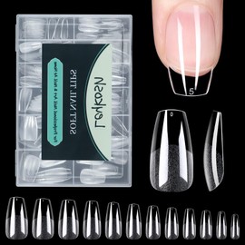 Medium Coffin Nail Tips, 216pcs Acrylic Ballerina Fake Nails Soft Gel X Nail Tips, Full Cover Pre-Shaped Matte Clear Press on Nails for Extension, Diy at Home Manicure 12 Sizes