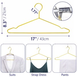 Amber Home 30 Pack 17" Shiny Gold Strong Metal Hanger, Heavy Duty Coat Hangers, Standard Suit Hangers for Jacket, Shirt, Dress