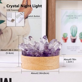 Runyangshi Natural Crystal Night Lamp Bedroom Bedside Sleep Night Light Clear Healing Crystal + Amethyst Gemstone Quartz Ambient Light USB Powered Night Decoration Desktop Ornament for Home Decor Gift