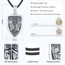 Eusense Archangel Michael/Saint Christopher/Saint Jude Thaddeus/Seven Archangels/Holy Mary/Jesus Cross Pendant Amulet Necklace 925 Silver Christian Chain Jewellery Men Women, Sterling Silver, No