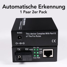 One Pair of SC Single Mode Gigabit Ethernet Media Converters 10/100/1000Mbps Bi-Directional Single-Mode SC Fiber Ethernet Converter with up to 20km RJ-45 Port 10/100Base-TX to 100Base-FX 1310nm