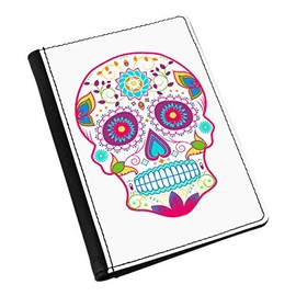 Gift Base Colourful Sugar Skull Passport Case Cover, black