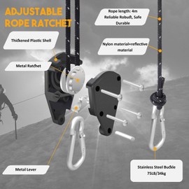 Pack of 4 Adjustable Rope Ratchet, 4 m Guy Ropes with Rope Tensioner, Reflective Lightweight Guy Rope, Tent Cord, Camping Ratchet Tent Rope for Camping Tents, Awnings, Suspension (Black)