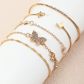 Gold Layered Bracelets for Women Boho Braceleas Gold Multi Layer Shinny Butterfly Charm Bangle Jewelry Birthday Gifts Summer Dress Accessories