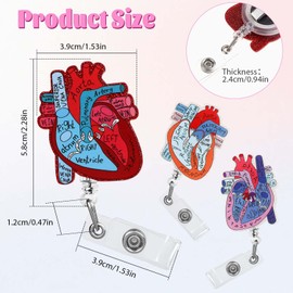 Dimeho 3PCS Cardiac Heart Phlebotomy Badge Reel Holder Retractable with ID Name Card Tag Clip for Nurse Cute Heart Badge Reel for Doctor CNA RN MA ICU LPN Medical Hospital Office Accessories
