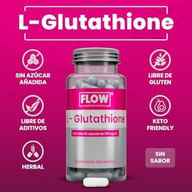 L-Glutathione + Vitamina C - 90 Cápsulas 500 mg - Suplemento Alimenticio Sin Azúcar y Sin Gluten - Flow Supplements