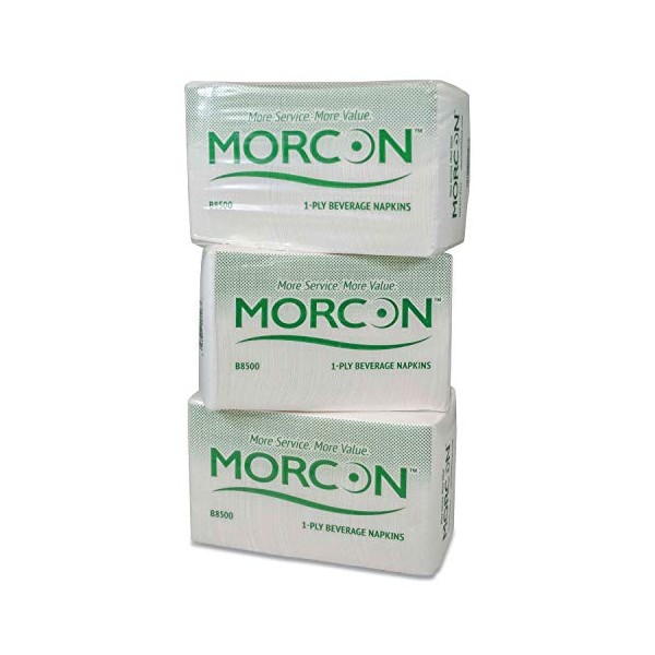 Morcon BEVERAGE NAPKIN, 9 X 9/4, WHITE, 500/PACK, 8 PACKS/CARTON