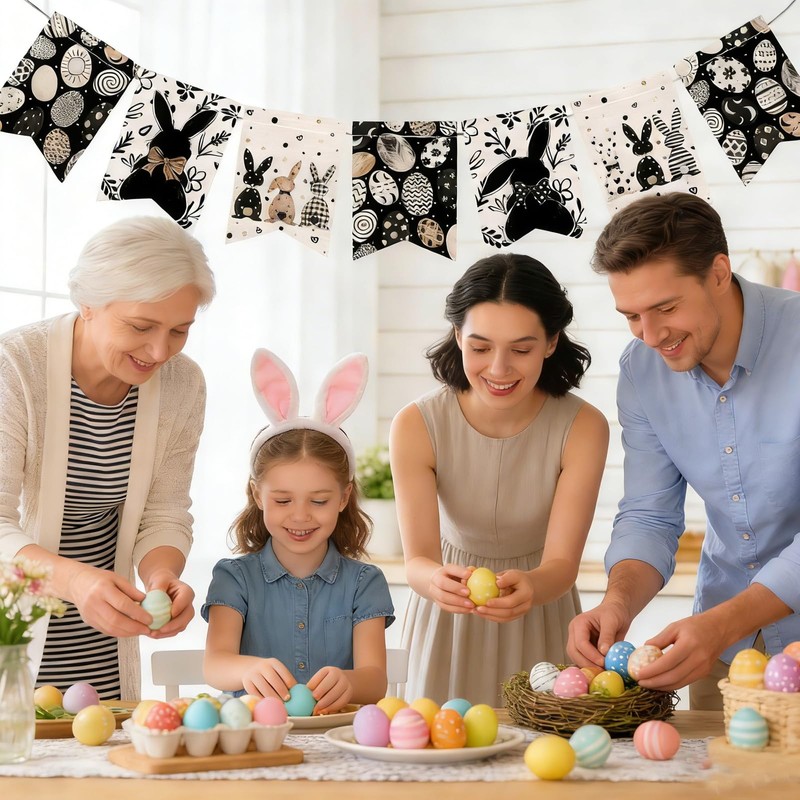 8.2ft Burlap Banner Happy Easter Bunny Banner Easter Egg Easter