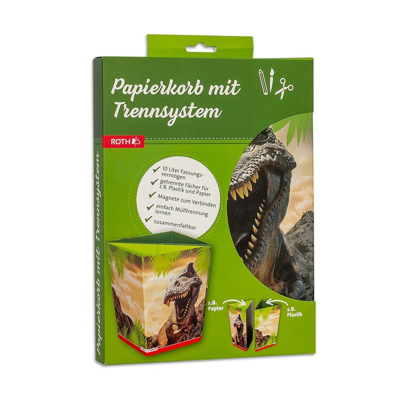 ROTH Tyrannosaurus Foldable Dino Waste Paper Bin with Cardboard Divider