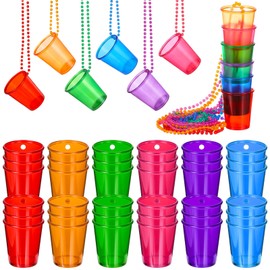 48 Pack Plastic Shot Glass Necklaces Party Favors 6 Colors,2Oz