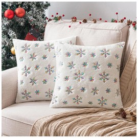 YOUR SMILE Set of 2 Farmhouse Christmas Snowflake Throw Pillow Covers Holiday Decor Soft Velvet Fur Plush Fuzzy Cushion Case for Winter Home Couch 18 X 18 inch,Cream White