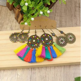 Unbranded 3 Pairs/Set Bohemian Boho, Colorful Rainbow, Earrings Hook - Tassle, Trendy- F#6