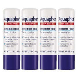 Aquaphor Barra de reparación de labios  Calma los labios secos agrietados  1.7 onzas (paquete de 4)                                                   