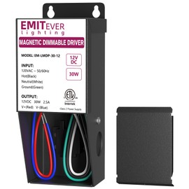 EMITEVER Magnetic Dimmable LED Driver,12V 30W Power Supply Transformer,ETL Listed Compatible with Lutron and Leviton Dimmers,120VAC to 12VDC for LED Strip Light,Kitchen,Cabinet,Class2