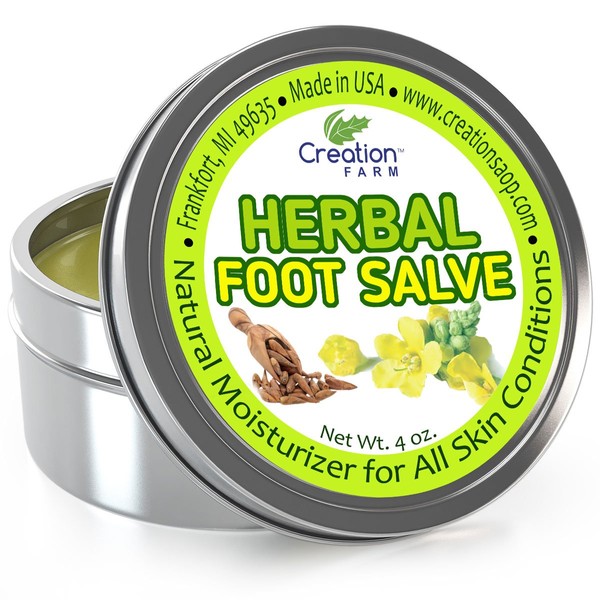 Best Foot Care Herbal Salve - Large 4 Oz Tin of Botanical Foot Balm - Mejor cuidado de Los pies Herbal Salve from Creation Farm by Creation Farm