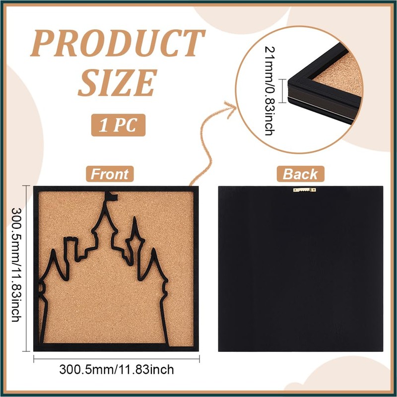 BENECREAT Square Castle Pin Board Cork Board, 30x30cm Bulletin Display