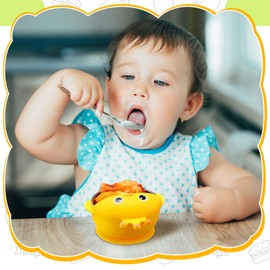 Nuogo 4 Packs 304 Stainless Steel Baby Bowls with Silicone Sleeve Kids Toddler Food Bowls with Suction Anti Slip Bowl with Cute Animal Design Safe Bowls for Baby Feeding Soup Noodle Pasta Snack