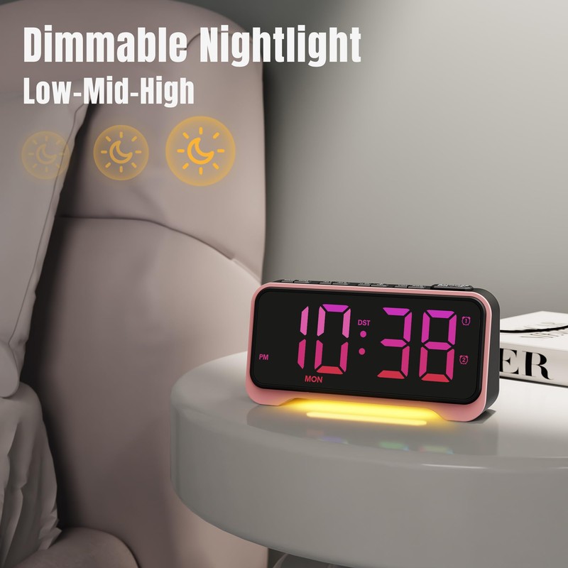 Digital Alarm Clock for Kids, 10 RGB Phantom Dynamic Colors