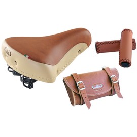 Tris Montegrappa(Cream/Honey + Honey): Vintage Saddle MOD. 08/F + Bag MOD 0016 + Grips