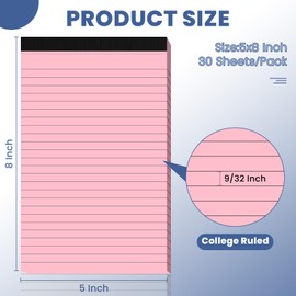 Ciphyfee 5pcs Small Note Pads, Colored Notepads 5x8 College Ruled Notebook, Writing Pads 5 x 8, Legal Pads, Pad Paper Perforate Notebooks for Work, Message, School, Office Supplies,30 Sheets/Pack