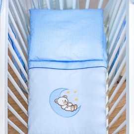 4 Piece 80x70 cm Duvet & Cover with Pillow & Pillowcase Bedding Set for Baby Crib (Moon Blue)