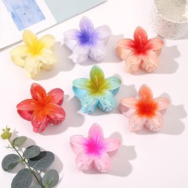 Hawaiian Flower Claw Clip, Large Claw Clips for Thick Hair, Resin Plumeria and Hibiscus Design Beach Wedding Vacation Hair Accessories (Yellow)