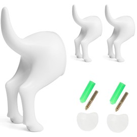 PRATIQUE Dog Tail Hooks Set of 2, Wall Mounted Dog Butt Hook Door Hanger, Hat Coat Key Leash Towel Hanger, Key Holder for Wall Rustic Decor Pet Lovers Gifts