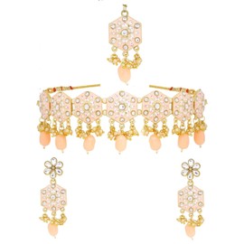 Efulgenz Conjunto de gargantilla de joyería india Maang Tikka pendientes Bollywood de cristal Kundan para boda dorado