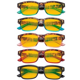 Eyekepper 5 Pack Stylish Computer Reading Glasses for Women Blue Light Blocking Readers Amber Tinted +1.50