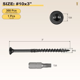 METALLIXITY Deck Screws (#10x3) 30Pcs, Carbon Steel Wood Screw Decking Screws with T25 Torx Drive Head - for Wood Fence, Table, Chairs, Black