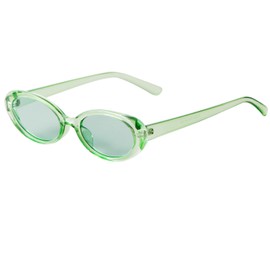Laurinny 90s Retro Sunglasses for Women Men Small Slim Retro Oval Sunglasses Glasses, Green/Light Green