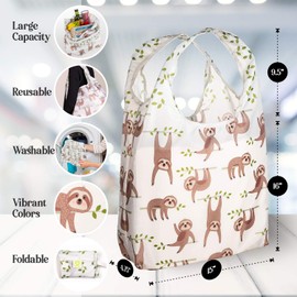 O-WITZ Reusable Shopping Bags, Ripstop, Folds into Pouch, 5 Packs, Animal Pics