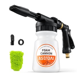 AstroAI Foam Gun Car Wash Gun with Wash Mitt & Microfiber Towel, Quick Connect to Most Garden Hose, Foam Blaster Equips with 3/4” Universal Garden 3/8" Quick Connector, Amber Lable