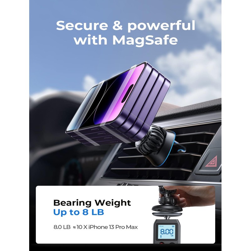 LISEN MagSafe Car Mount - Strong Magnetic Phone Holder for