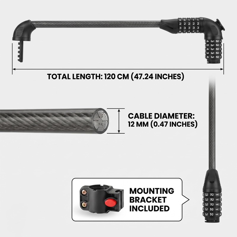 1Pcs Combination Bike Lock Cable, Heavy Duty Anti Theft Bike,