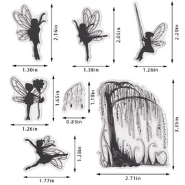 Hying Fairy Angel Trees Background Clear Stamps for Card Making, Willow Tree Transparent Rubber Stamps Fairy Girls Stamp Seal for Crafting DIY Scrapbooking Photo Album Decorations