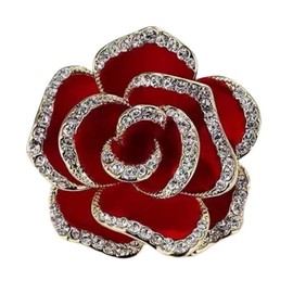 songbowen Crystal Rhinestone Red Flower Brooch Women's Camellia Pin Rhinestone Floral Brooch Ladies' Fashion Clothing Brooch Jewelry Accessory