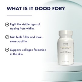 Higher Nature - Æterna Gold Collagen Beauty Capsules - 10 Skin Loving Ingredients - Hydrolysed Marine Collagen - Vitamin C - Responsibly Sourced - 90 Capsules
