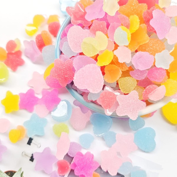 Coollooda Gummy Candy 100 Pcs Decor Parts Star Heart Slice Parts Nail Decor DIY Craft Materials Decor Materials Decoration Charms Sweets DIY Supplies Handmade