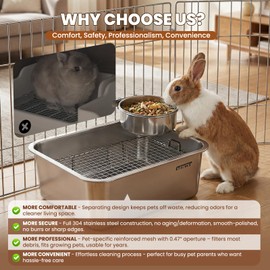 NEWTRY Stainless Steel Bunny Litter Box, Metal Grid & Deep Waste Storage