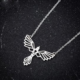 AOCHEE Silver Origami Phoenix Necklace Pendant Phoenix Bird Necklace for Women