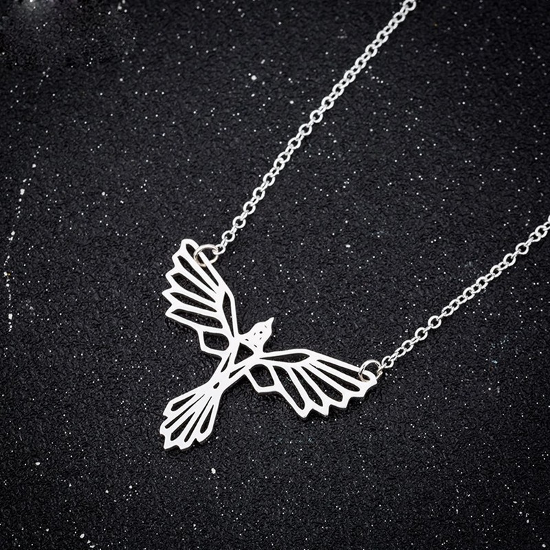AOCHEE Silver Origami Phoenix Necklace Pendant Phoenix Bird Necklace for