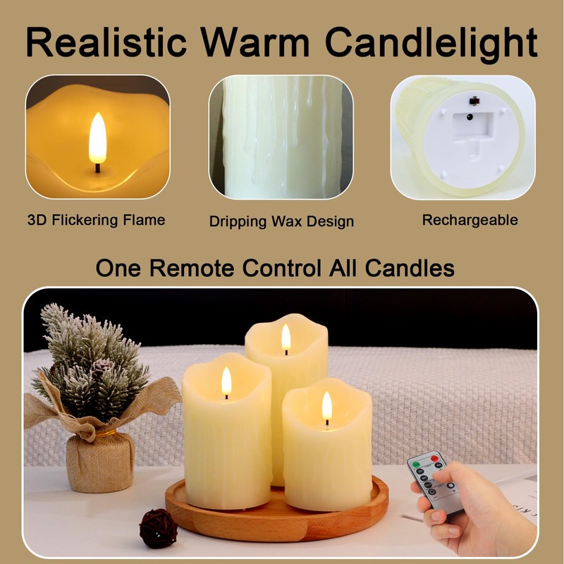 Warmhere Rechargeable Flameless Candles, Flickering LED Candles with Remote and