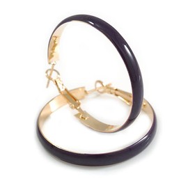 40mm D/Wide Purple Enamel Hoop Earrings In Gold Tone/Medium Size