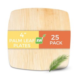 Restaurantware Midori 4 x 4 Inch Small Square Palm Plates 25 Microwavable Palm Leaf Plates - Freezable Sustainable Areca Palm Leaf Plates Oven-Ready For Hot & Cold Foods