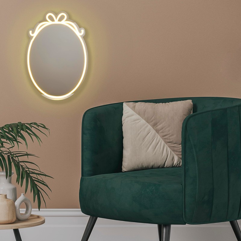 Melannco Oval Shaped Mirror with Bow Design in Neon LED