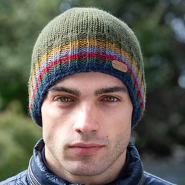 Classic Irish Wool Rib-Knitted Winter Beanie, 100% Wool with Fleece Lining, Hand Washable, Stretches 55-61cm (US, Alpha, One Size, Green)