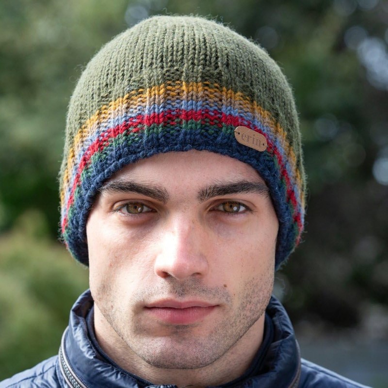 Classic Irish Wool Rib-Knitted Winter Beanie, 100% Wool with Fleece