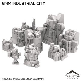 Tabletop Terrain 6mm Sci-Fi Industrial City Bundle 1 - Small Scale Mech Wargames 6mm 8mm - With Hexes