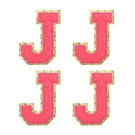sourcing map 4pcs Chenille Letter Badge Iron On Letter Patch Rose Red J Alphabet Decorative Repair Embroidered Patches for Clothes Shoes Hats Backpacks